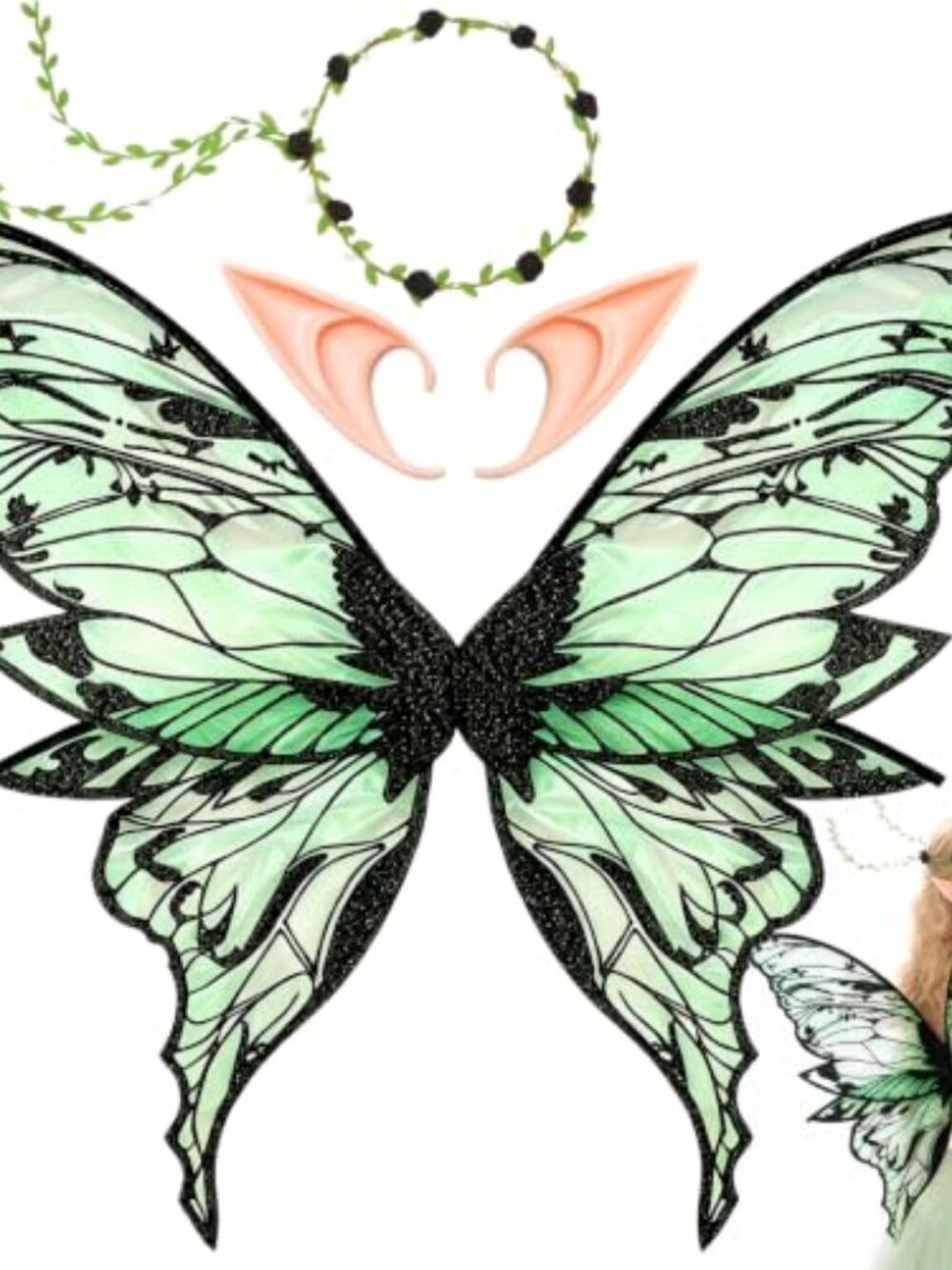 Fairy Wings for Adult Women, 4-Piece Fairy Costume Set for Cosplay